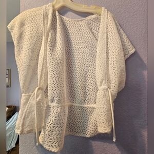 White Crochet Open-Front Cardigan